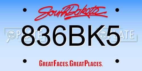 836BK5 South Dakota License Plate