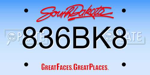 836BK8 South Dakota License Plate