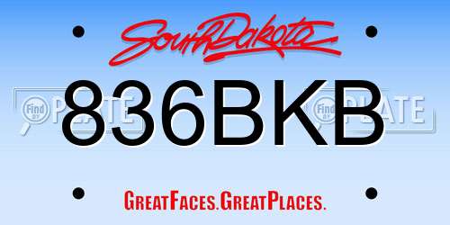 836BKB South Dakota License Plate