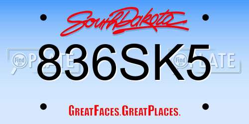 836SK5 South Dakota License Plate