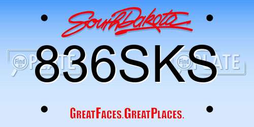 836SKS South Dakota License Plate