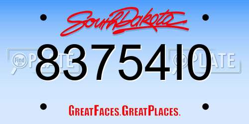 83754I0 South Dakota License Plate