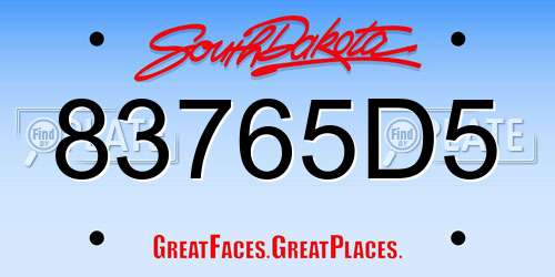 83765D5 South Dakota License Plate