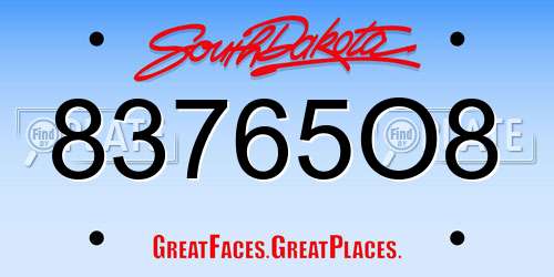 83765O8 South Dakota License Plate