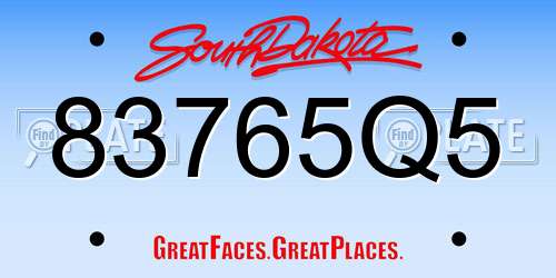 83765Q5 South Dakota License Plate