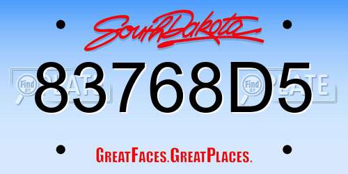 83768D5 South Dakota License Plate