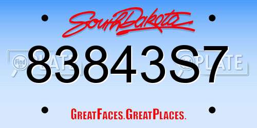 83843S7 South Dakota License Plate