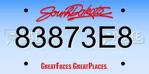 83873E8 South Dakota License Plate
