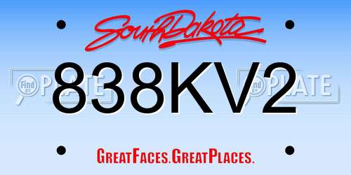 838KV2 South Dakota License Plate