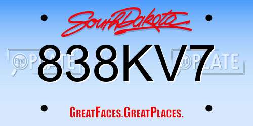 838KV7 South Dakota License Plate