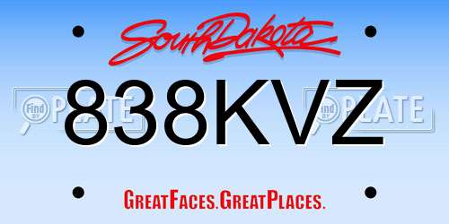 838KVZ South Dakota License Plate