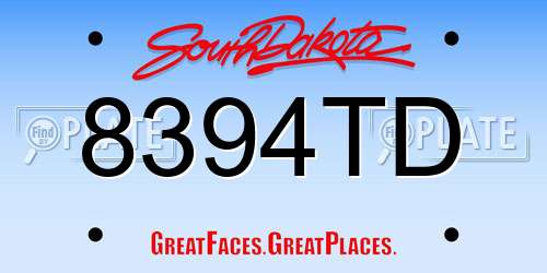 8394TD South Dakota License Plate