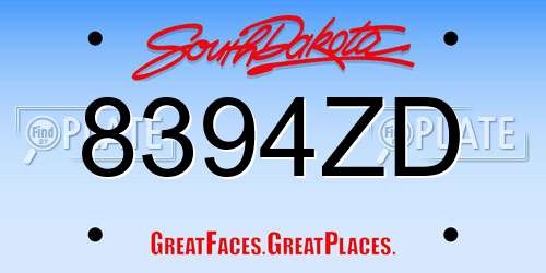 8394ZD South Dakota License Plate