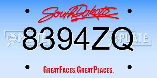 8394ZQ South Dakota License Plate