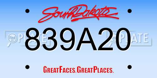 839A20 South Dakota License Plate