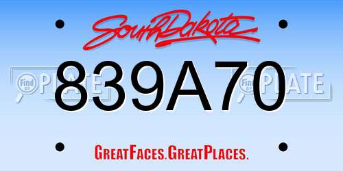 839A70 South Dakota License Plate