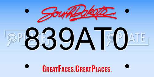 839AT0 South Dakota License Plate