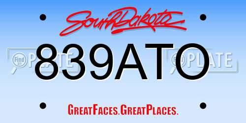 839ATO South Dakota License Plate