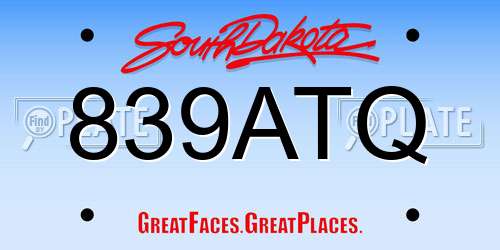 839ATQ South Dakota License Plate