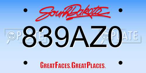 839AZ0 South Dakota License Plate
