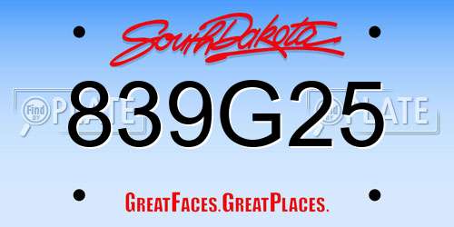 839G25 South Dakota License Plate