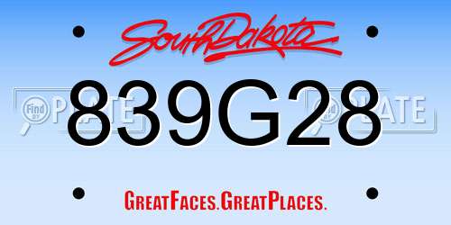 839G28 South Dakota License Plate