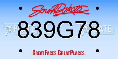 839G78 South Dakota License Plate