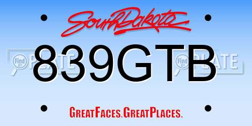839GTB South Dakota License Plate
