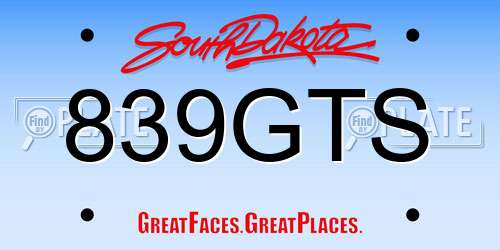 839GTS South Dakota License Plate