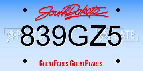 839GZ5 South Dakota License Plate