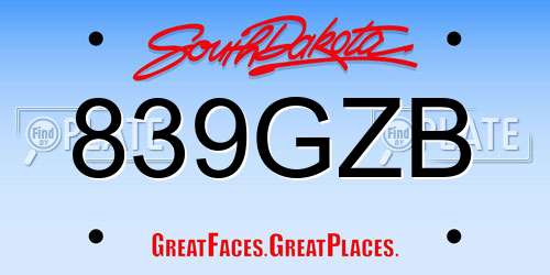 839GZB South Dakota License Plate