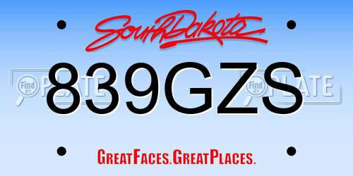 839GZS South Dakota License Plate