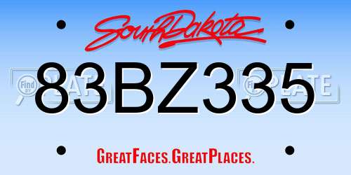83BZ335 South Dakota License Plate