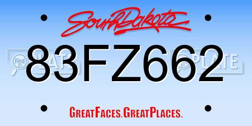 83FZ662 South Dakota License Plate