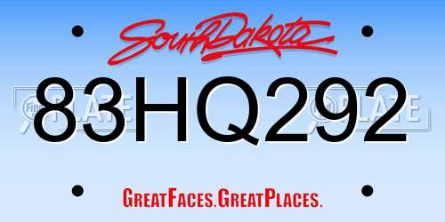 83HQ292 South Dakota License Plate
