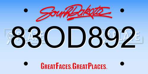 83OD892 South Dakota License Plate