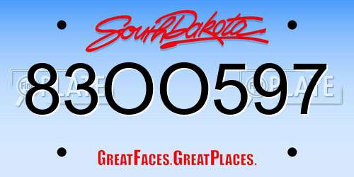 83OO597 South Dakota License Plate