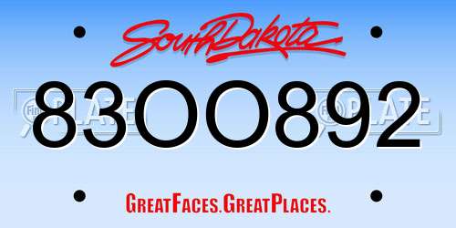 83OO892 South Dakota License Plate