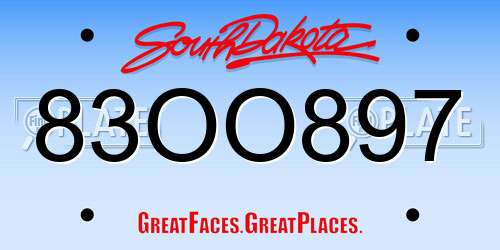 83OO897 South Dakota License Plate