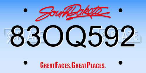 83OQ592 South Dakota License Plate