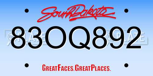 83OQ892 South Dakota License Plate