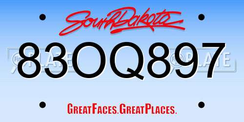 83OQ897 South Dakota License Plate