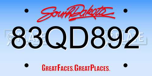 83QD892 South Dakota License Plate