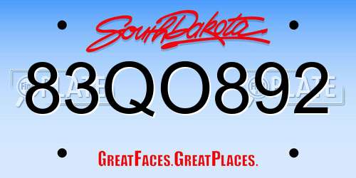 83QO892 South Dakota License Plate
