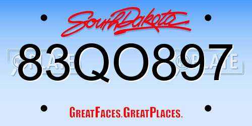 83QO897 South Dakota License Plate
