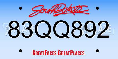 83QQ892 South Dakota License Plate