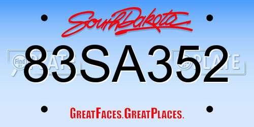 83SA352 South Dakota License Plate