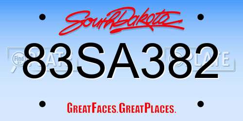 83SA382 South Dakota License Plate