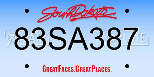 83SA387 South Dakota License Plate