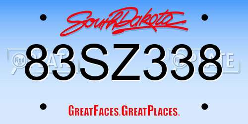 83SZ338 South Dakota License Plate